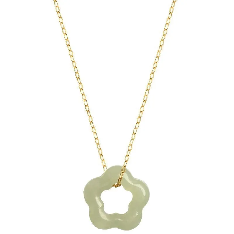 Elegant Flower Sterling Silver Plating Jade Pendant Necklace