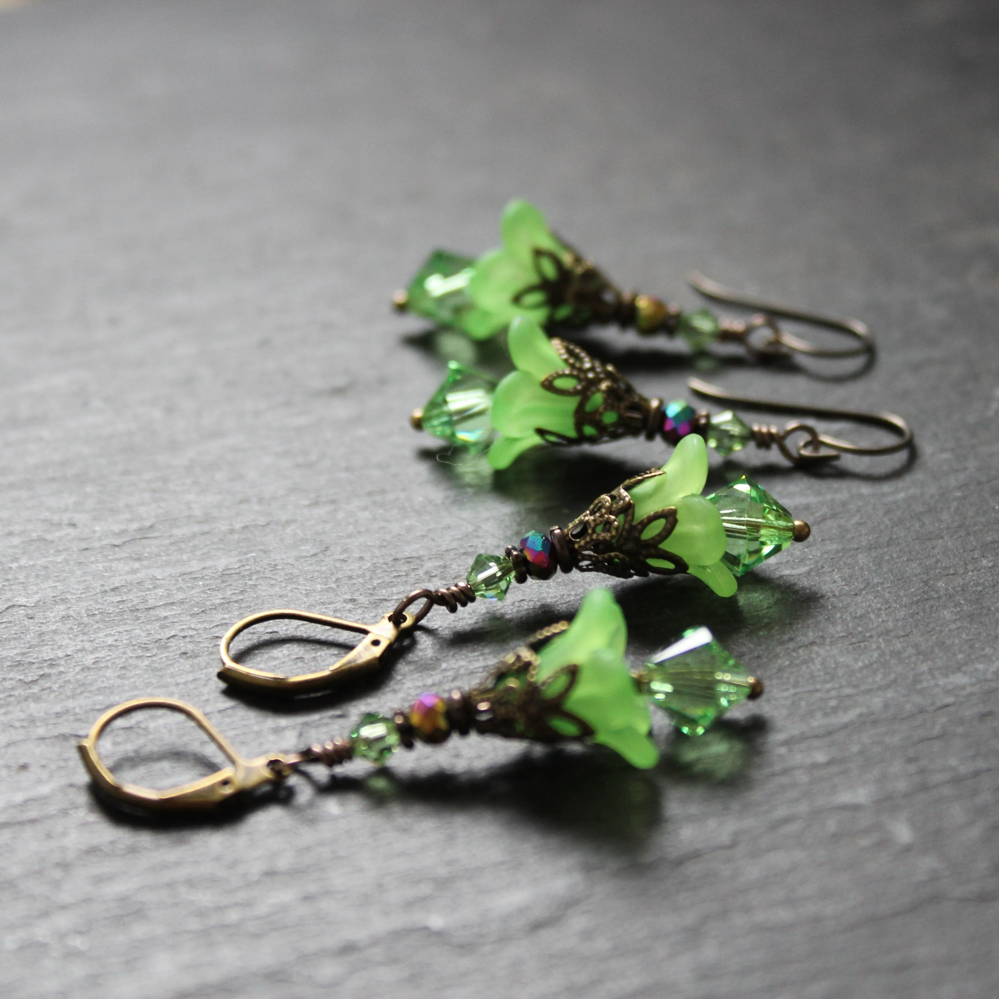 Green Hellebore Fairy Flower Earrings