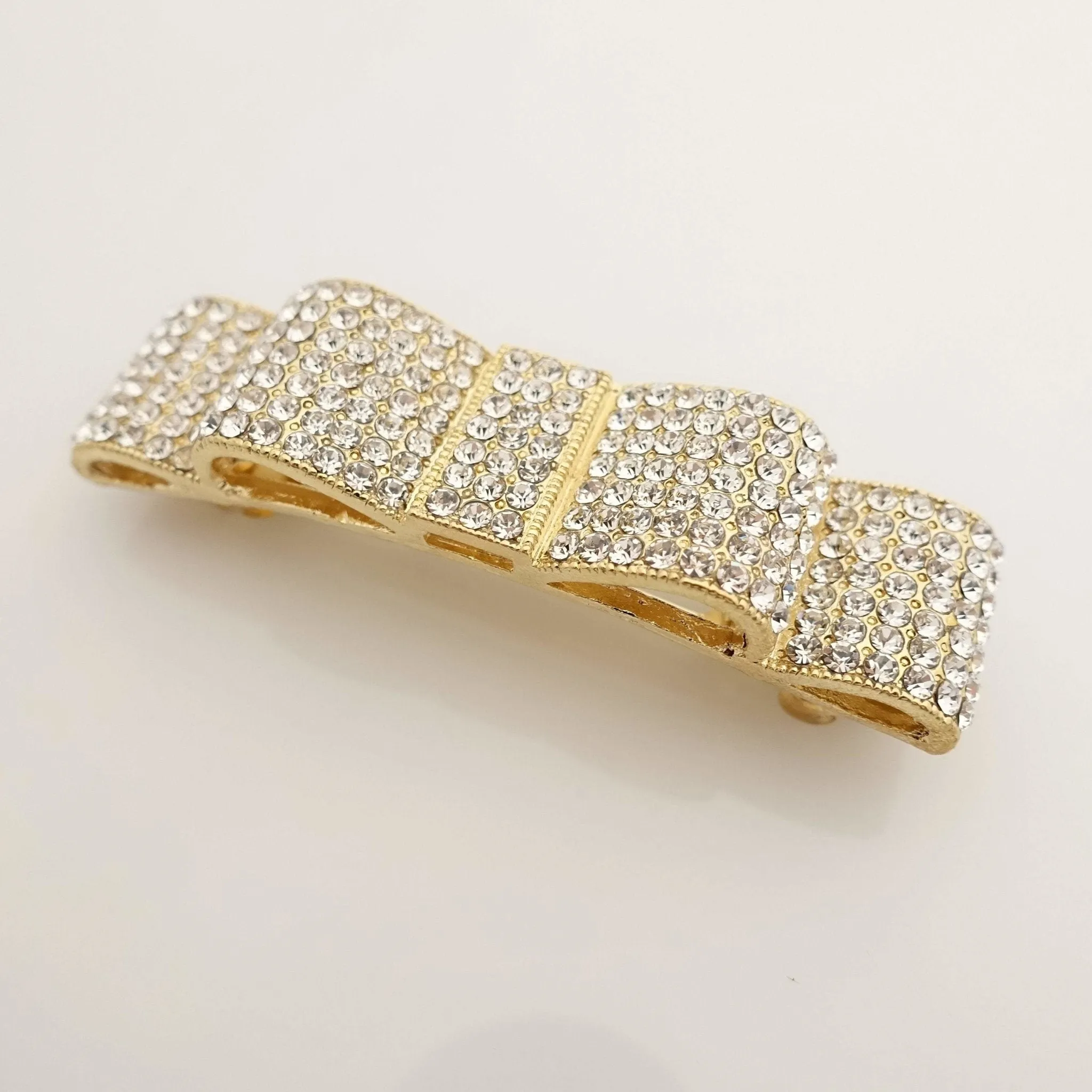 jewel layered hair bow octant rhinestone decorated french hair barrette for women